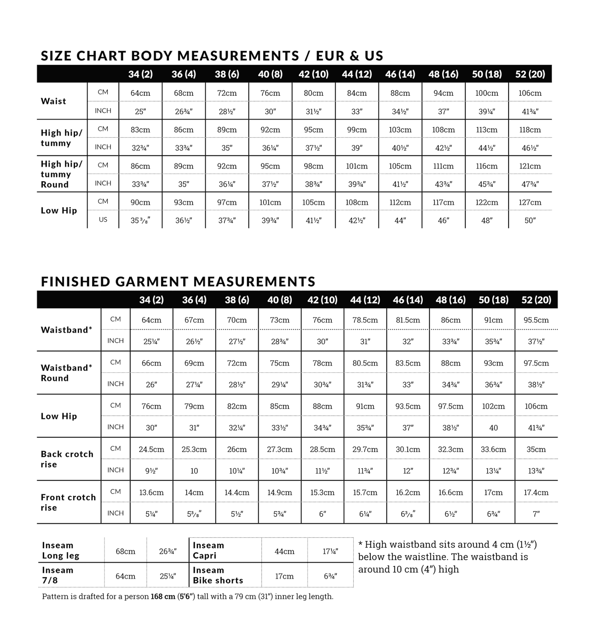 Size Chart Tights & Leggings - Miss Magdula