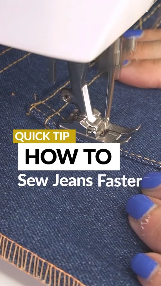 Use this technique whenever you are topstitching two rows on jeans 👖  Topstitch both rows as one continuous seam. Start and finish at the same spot, forming a rectangle.  No need to backstitch. Just overlap and finish with a shorter stitch length.  The sides will be hidden inside the seams 👍🏻  #sewingjeans  #sewingtips  #sewingtutorial